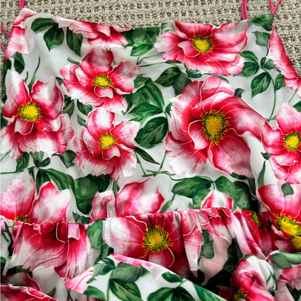Floral Pink Midi Sundress with Tie Waist - Picture 6 of 9